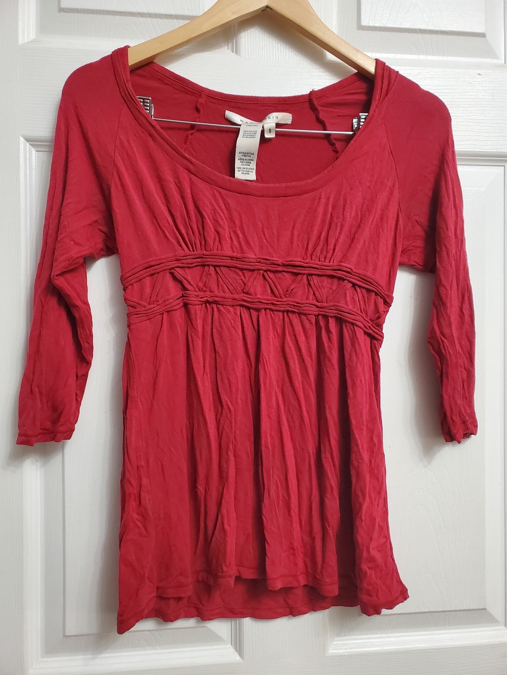 Max Studio Red Scoop-Neck Long Sleeve Empire Waist Top